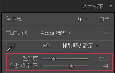 Lightroomによるホワイトバランス調整(色温度)